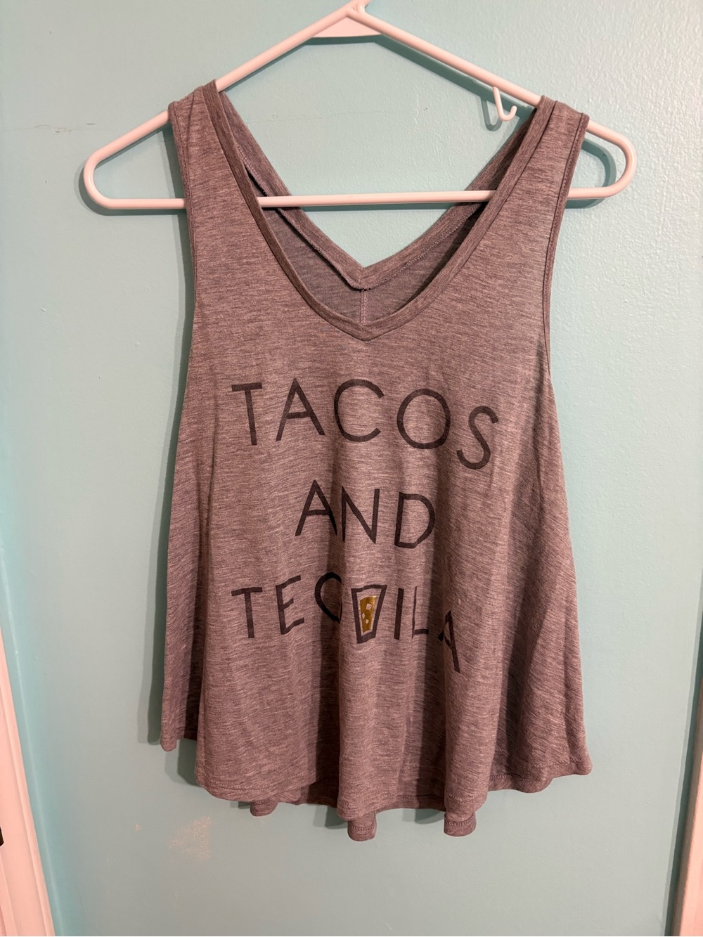 Zoe + Liv Gray 'Tacos and Tequila' V-Neck Tank